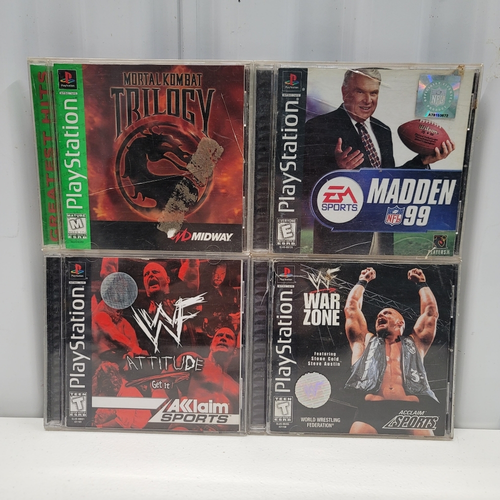 Lot of 4 Playstation 1 Games: Mortal Kombat Trilogy, Madden 99, WWF